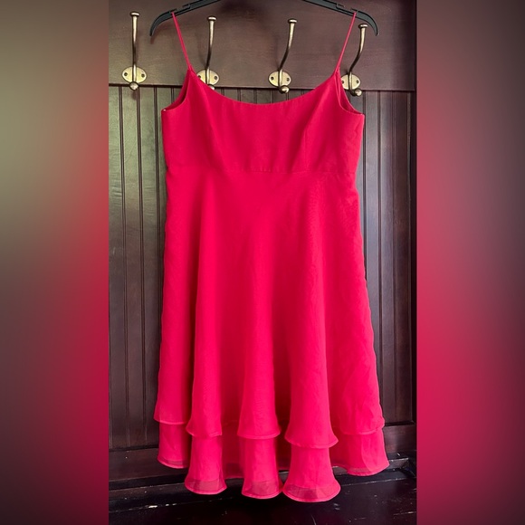 Y2K LORI ANN MONTREAL Babydoll Cherry Red Spaghetti Strap Tiered Slip Dress Sz L - Picture 3 of 15